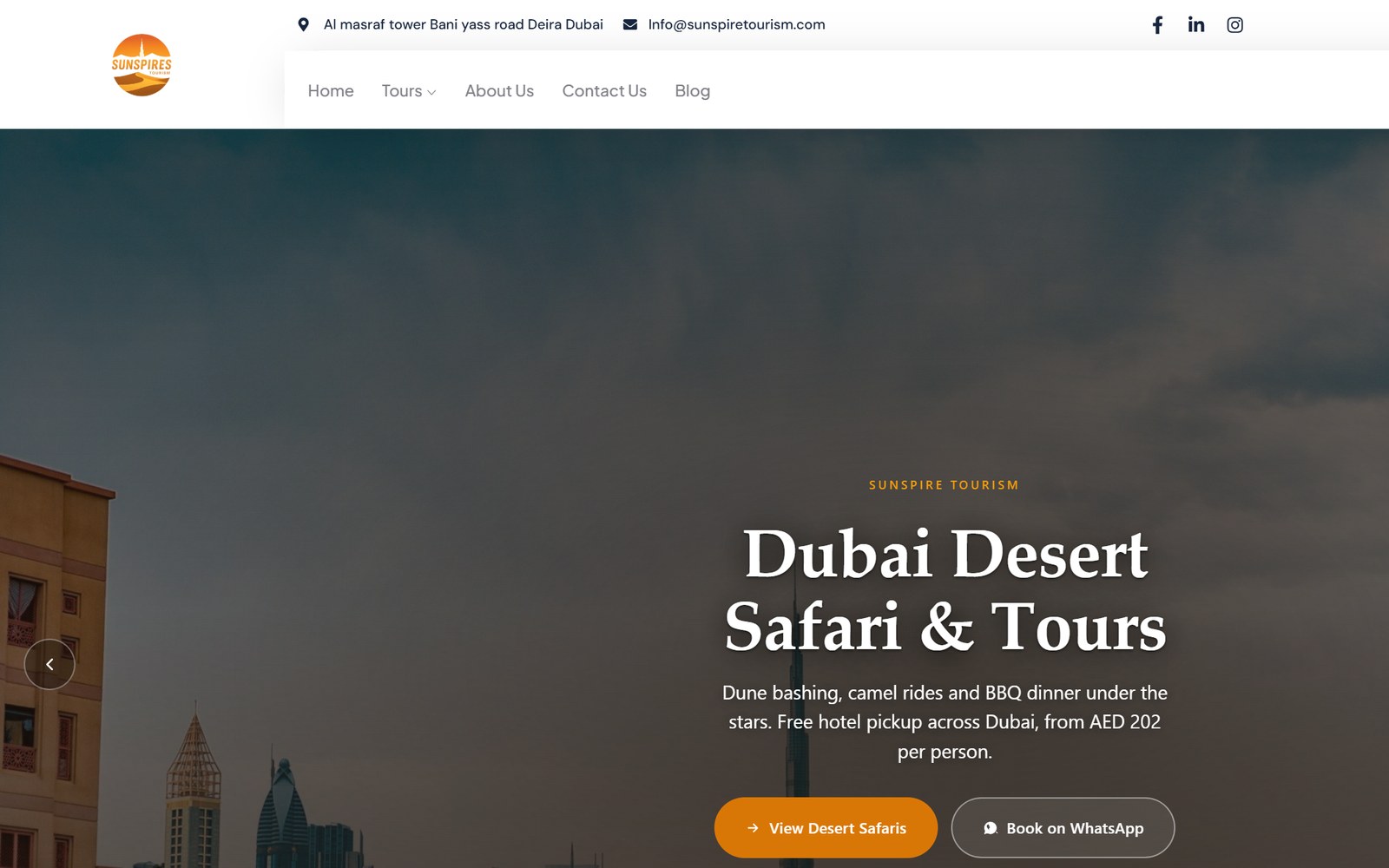 Current Sunspire Tourism homepage